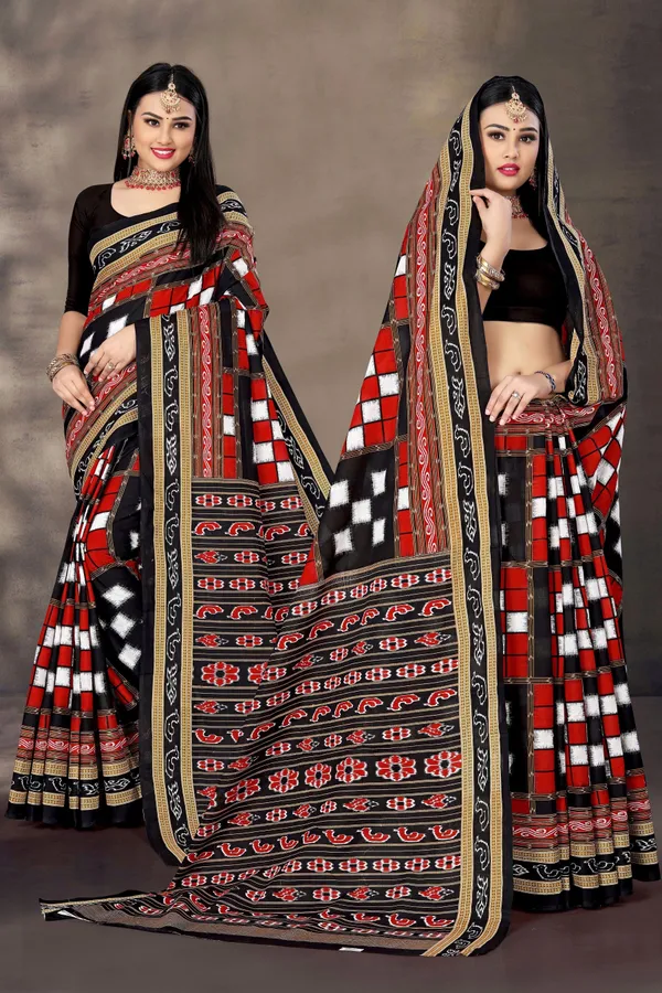 Ethnic Odisha Handloom Pure Cotton Pasapalli Printed Sambalpuri Saree