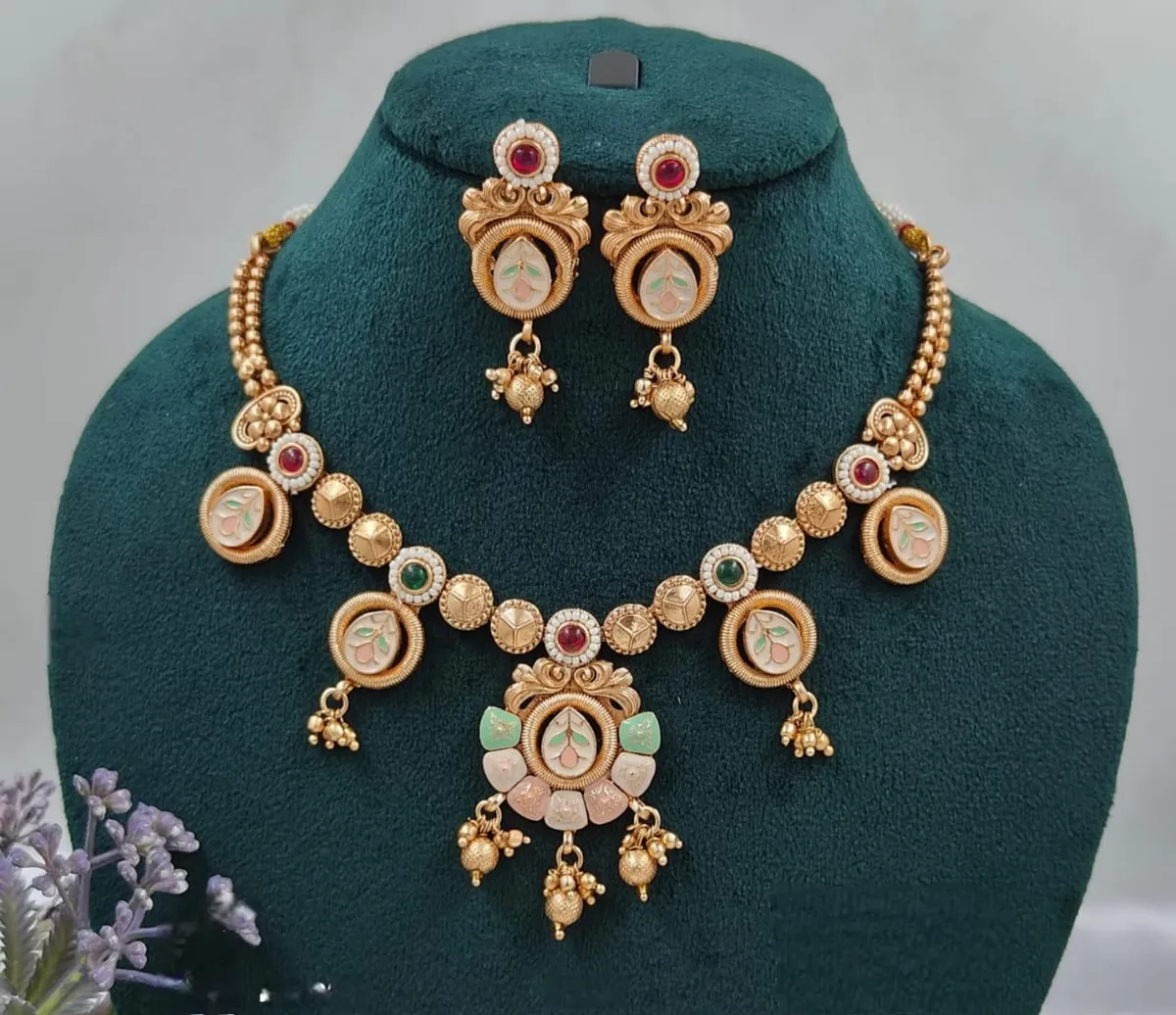 Classic Pearl Gold Plated Necklace Set With Earrings For Women