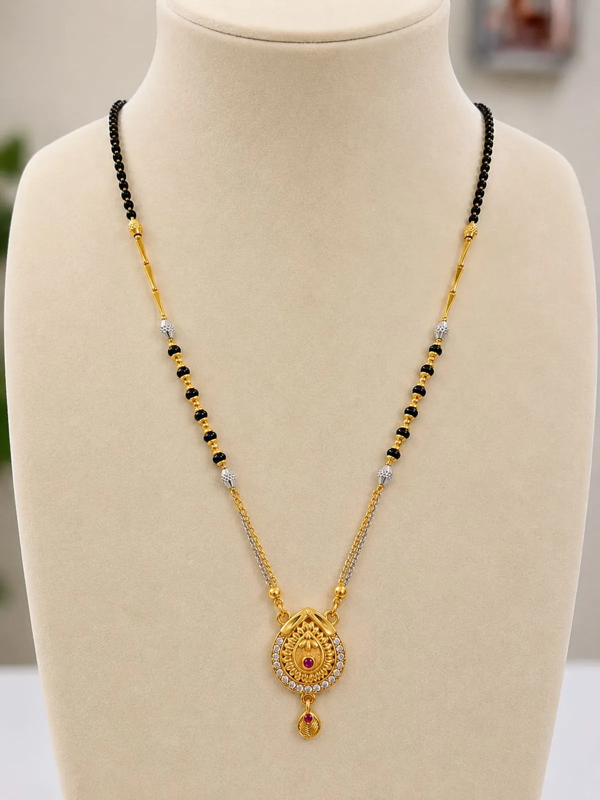 Elegant Two-Tone Traditional Mangalsutra with Designer Gold Pendant