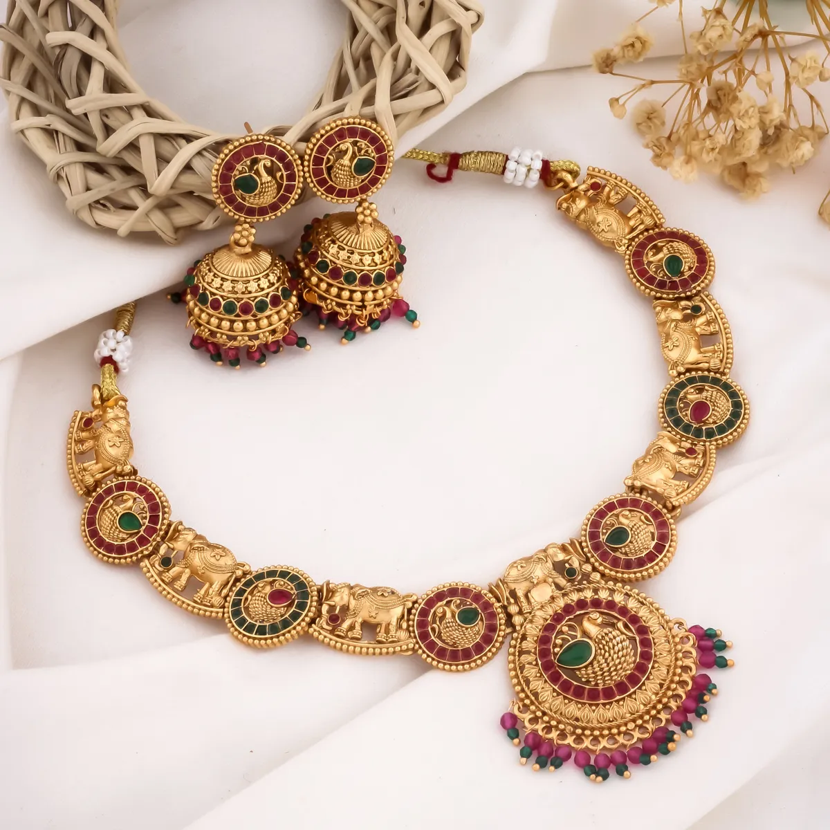 vihaajewellery gold plated temple necklace set for women and girl