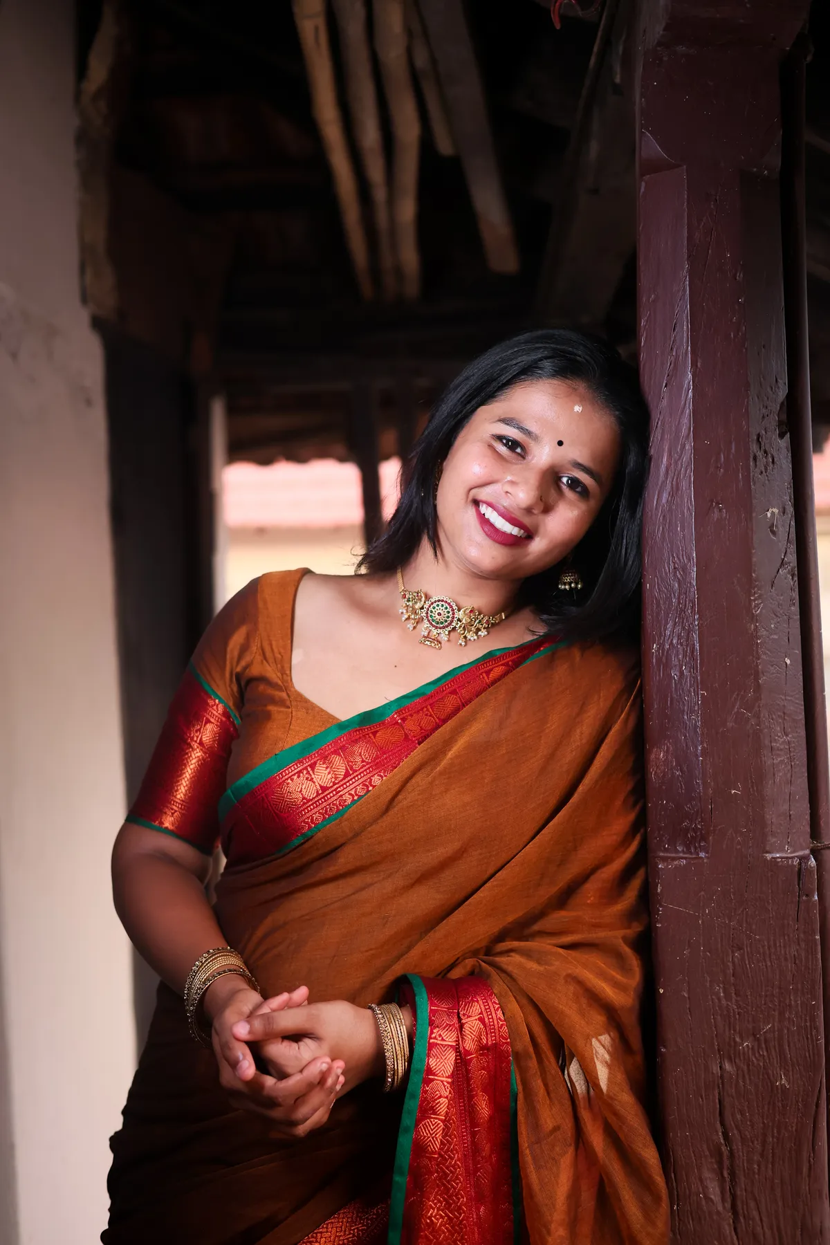 Anjali Brown Narayanpet Pure cotton saree