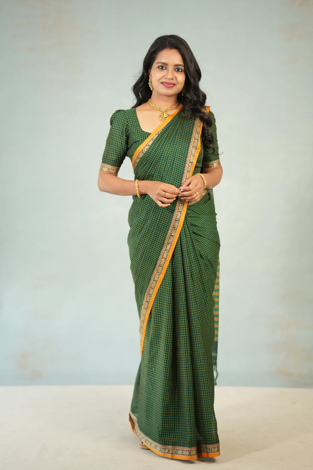 Bottle Green Deepali Narayanpet Pure Cotton Saree