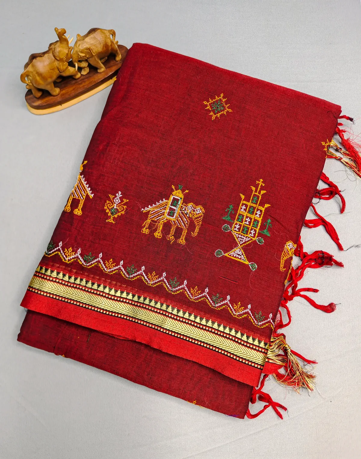 Maroon Kasuti Embroidered Narayanapet Pure Cotton saree