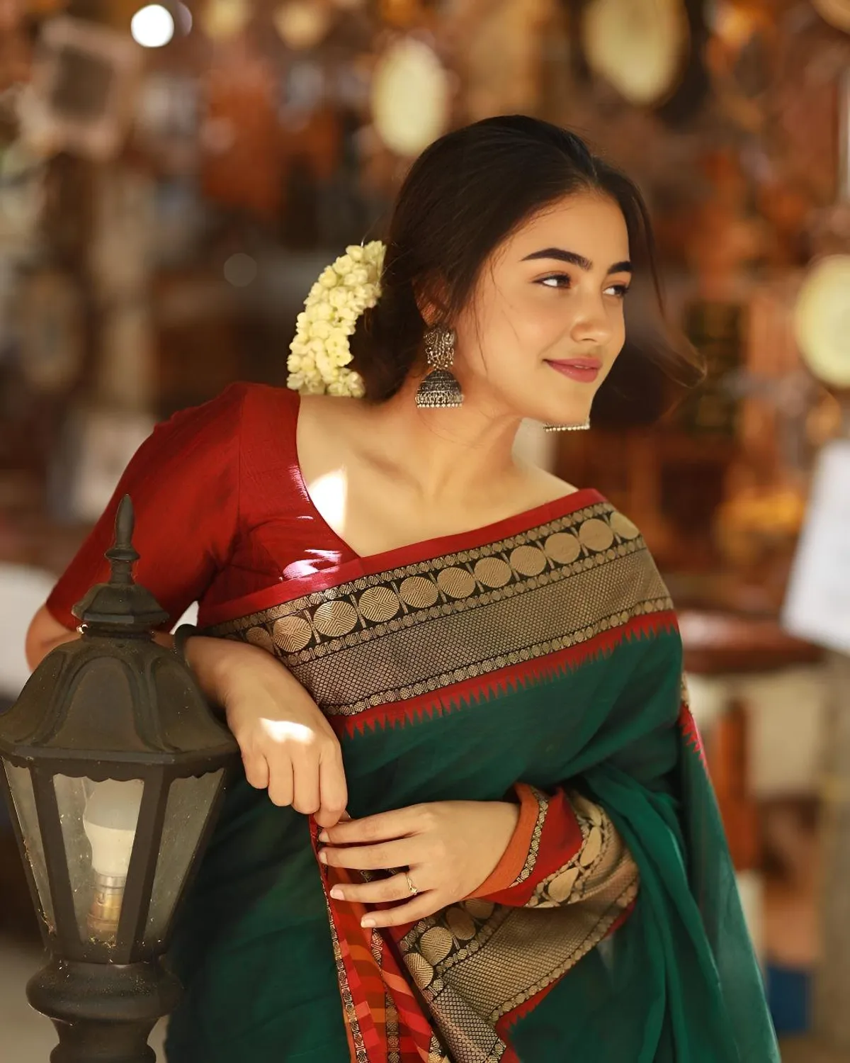 Rukmini Bottle green Narayanpet Pure cotton saree