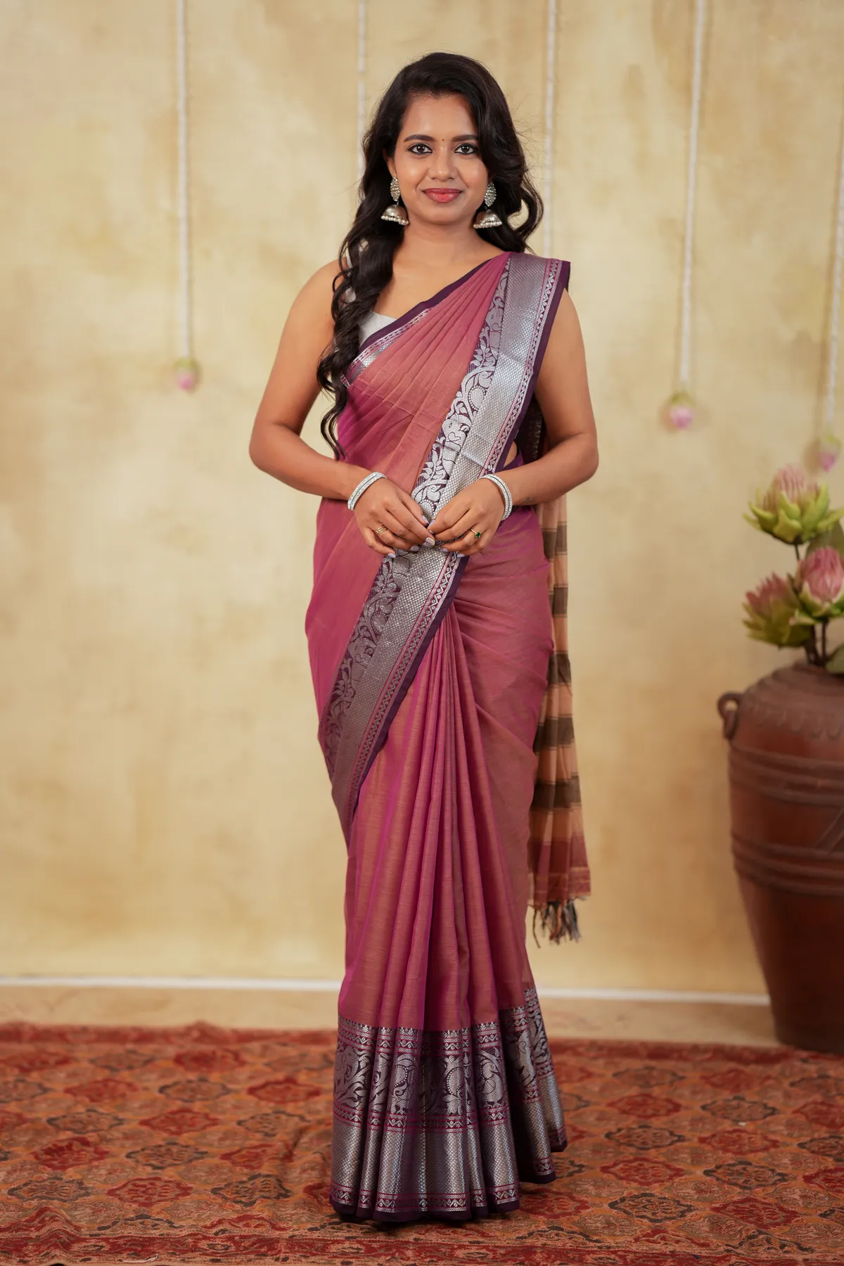 Tanvi silver jari border Narayanpet Pure cotton saree