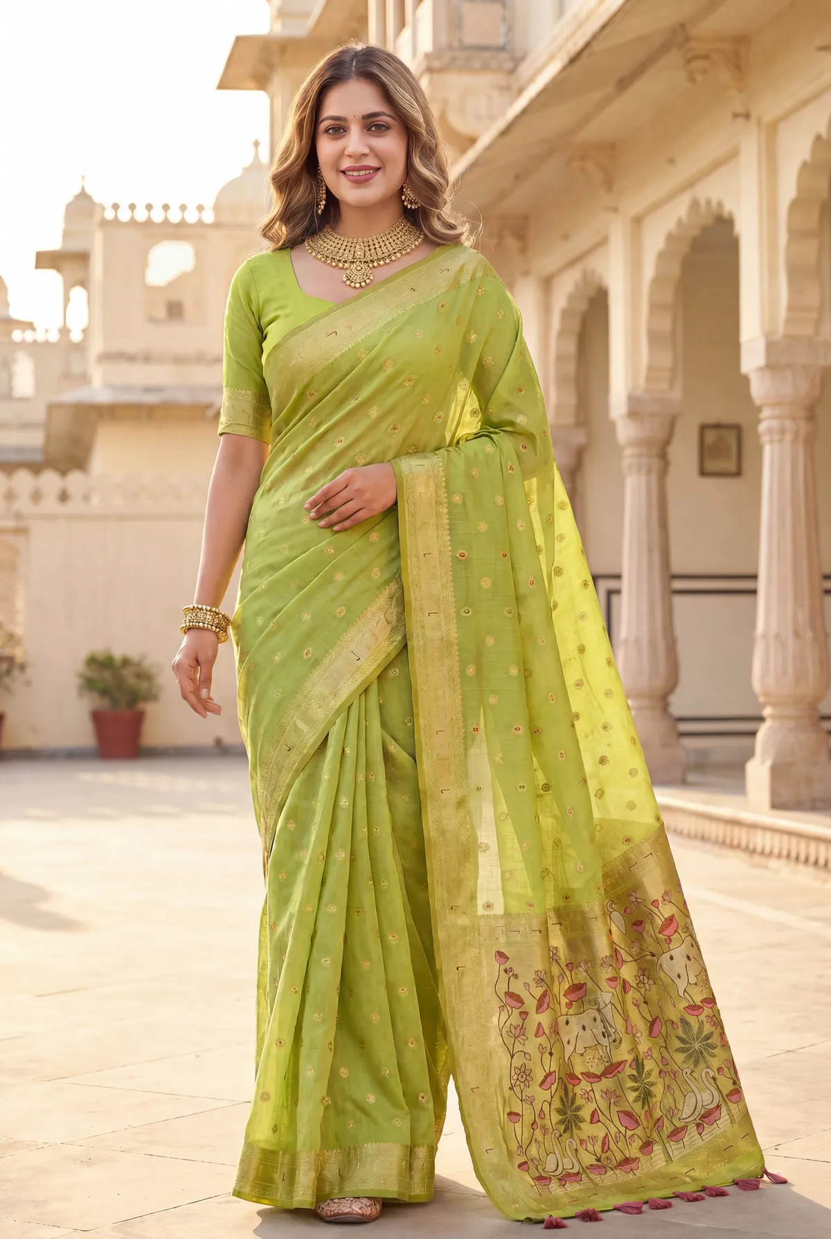 Premium Soft Muga Cotton Paithani sarees with Beautiful Colourfull 3D Woven Cow Design Pallu With Attractive All Over Resham Weaving Butti Design With Zari Weav