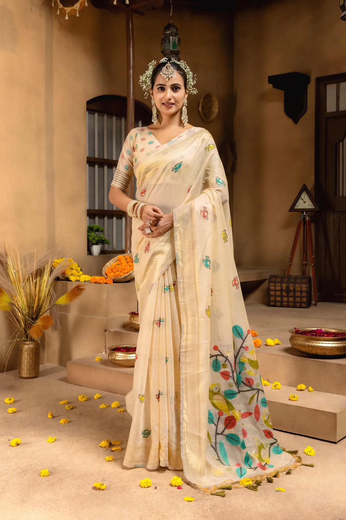 Premium Soft Muga Cotton sarees with Beautiful ?Colourfull Resham Weaving Pallu With Attractive Traditional Zari Weaving Border With All Over Resham Weaving Bir