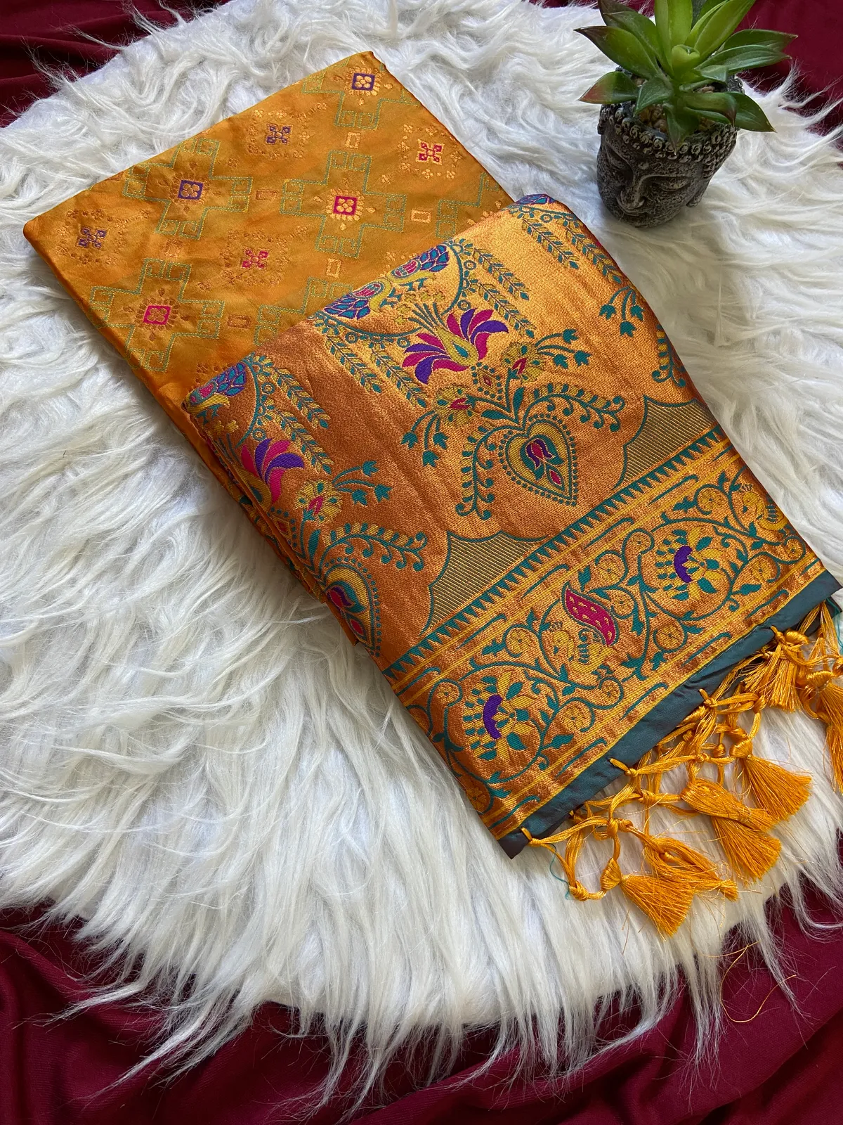 Akshara Orange – Timeless Wedding Special | Premium Soft Paithani Silk Saree with Weaving Pattern, Rich Pallu & Border & Weaving Blouse with Tassels