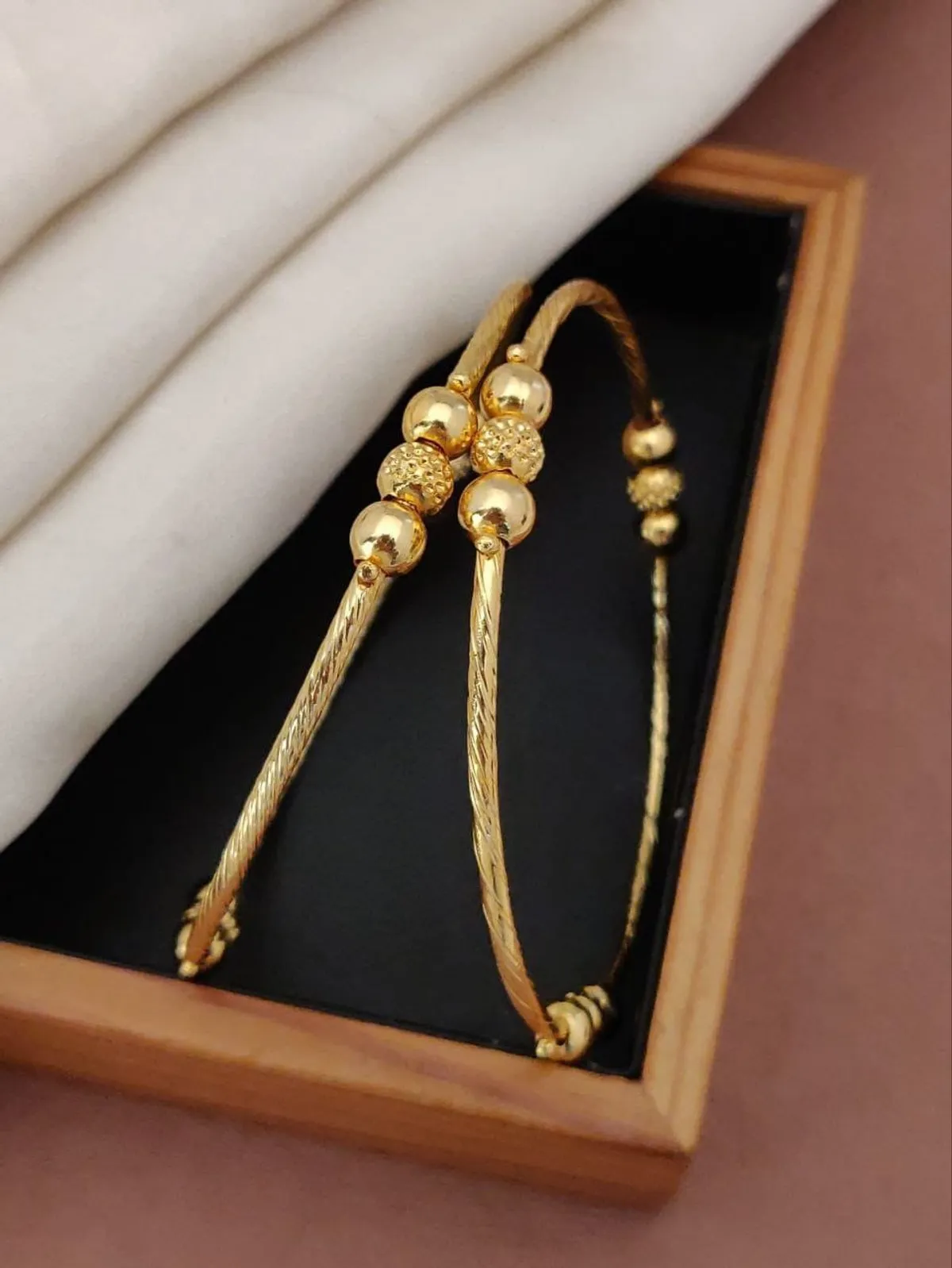 Traditional Indian Spiral Bangle with Textured Gold Balls (Kangan)