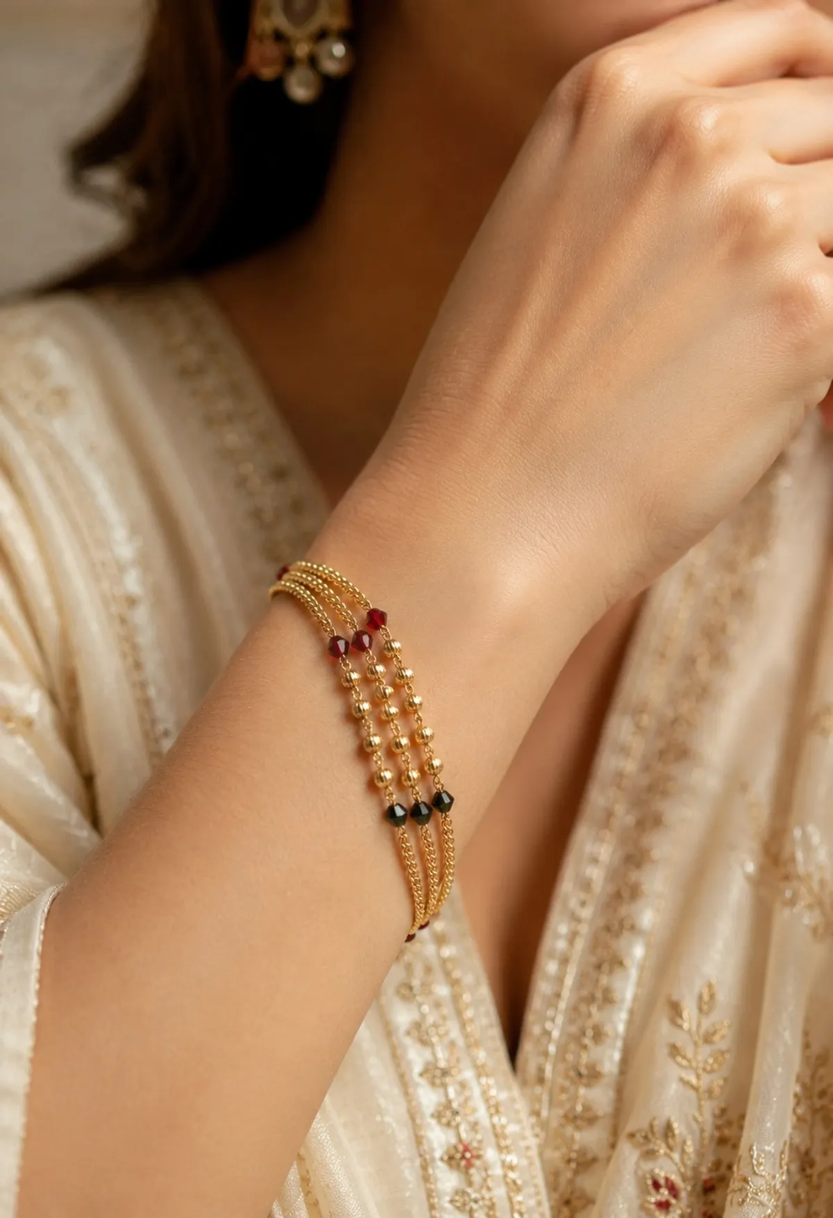 Premium Gold-Plated Bhabhi Rakhi with Pearl & Ruby Beads