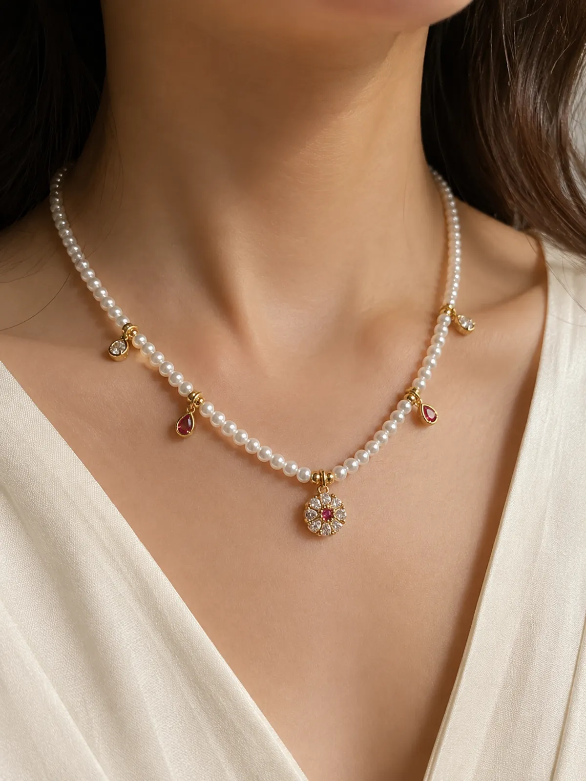 Ruby Bloom Pearl Charm chain