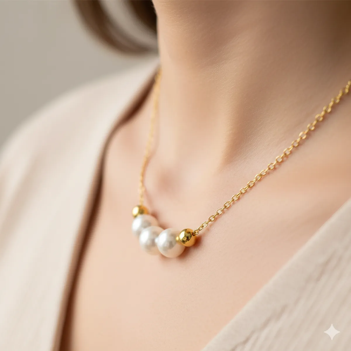 Micro Gold Plated Daily Wear Fancy Pearl Short Mala Necklace