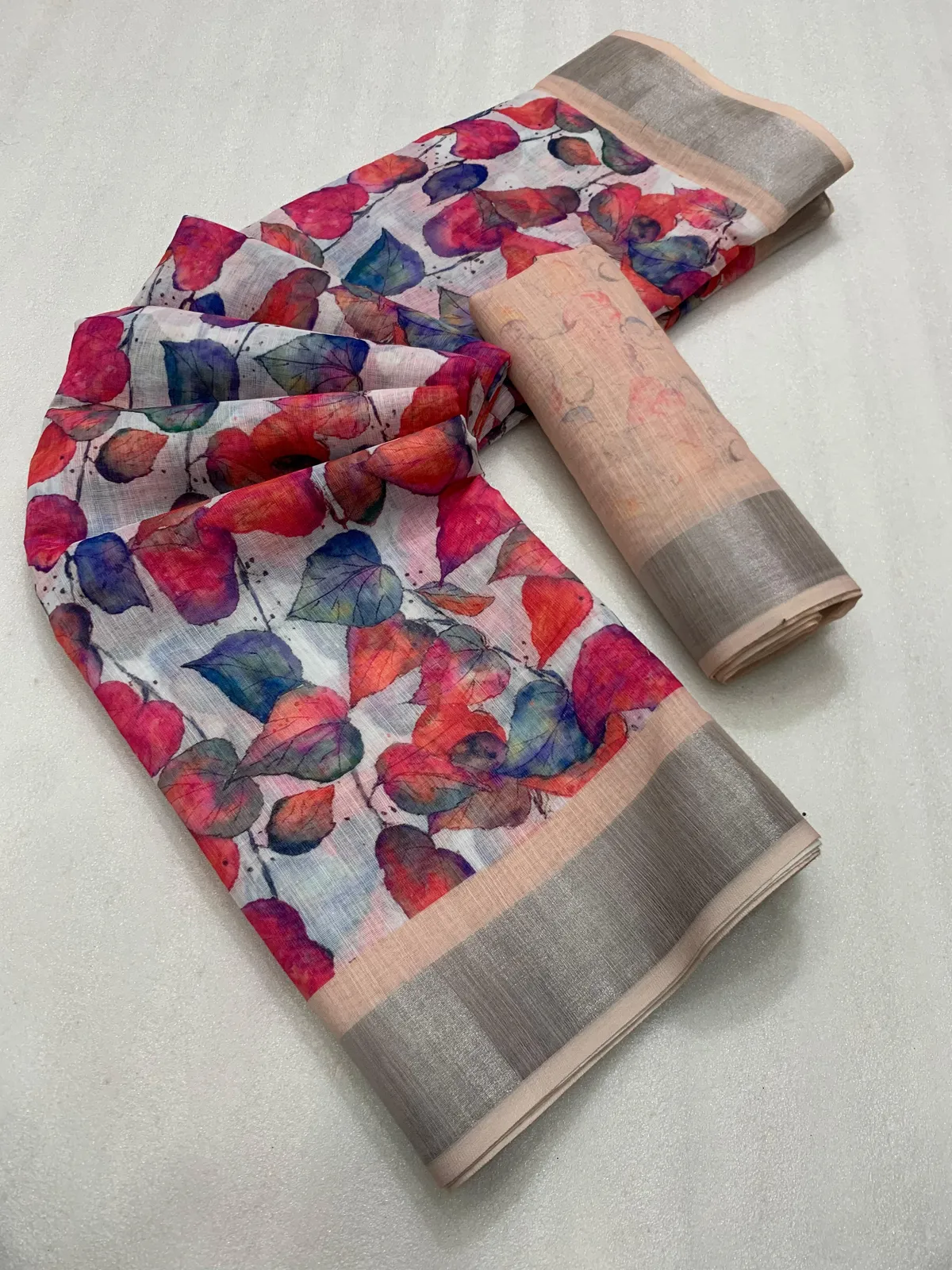 Kalamkari Patola Pure Linen Saree And Batin Blouse - Gajari