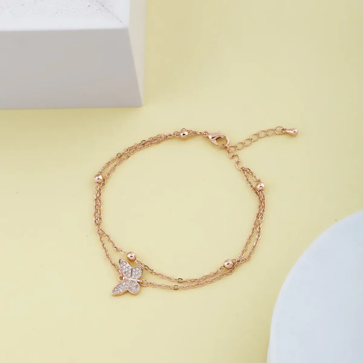 Rose Gold Dual Liner Butterfly Brass Bracelet For Women