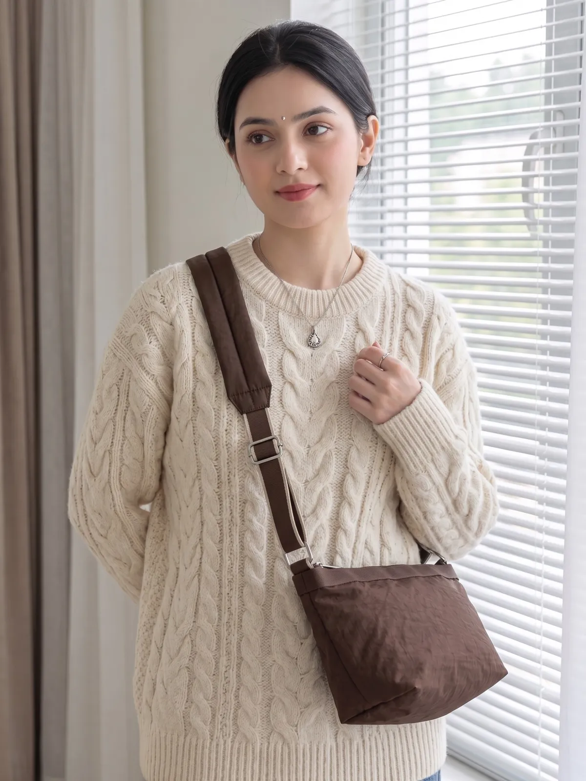 Minimalist Coffee Crossbody Bag Sling & Nylon Shoulder Bag