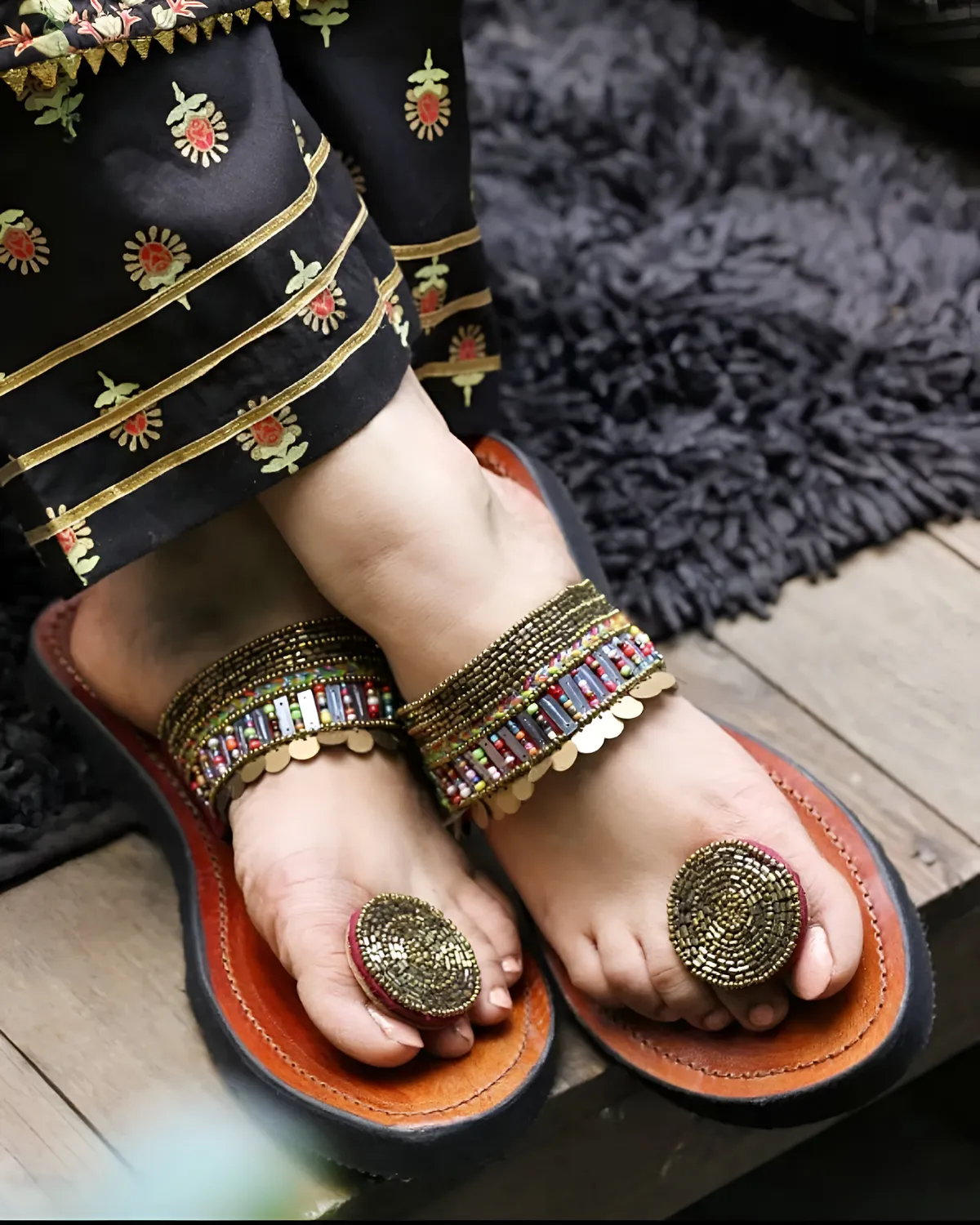 Black Golden Handcrafted  Kolhapuri Style For Women