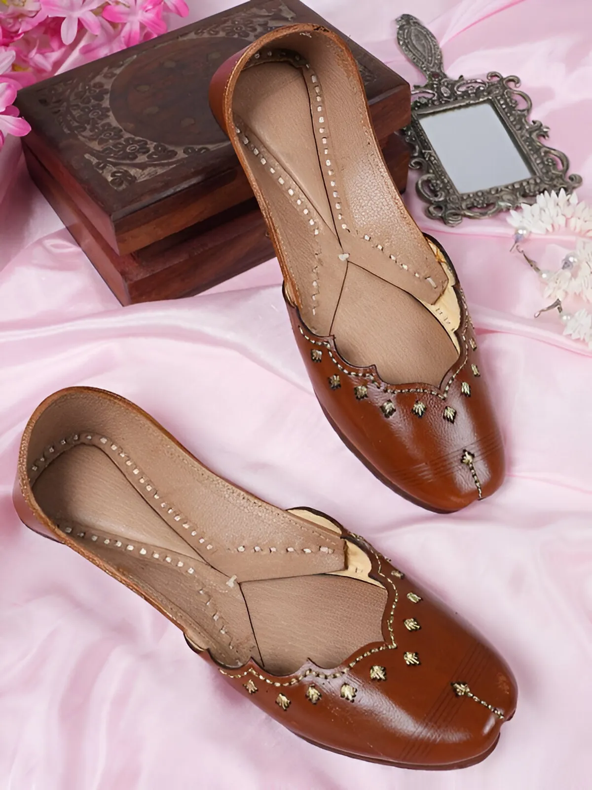 Brown Ballerinas Handicrafted Premium Jutti For Women