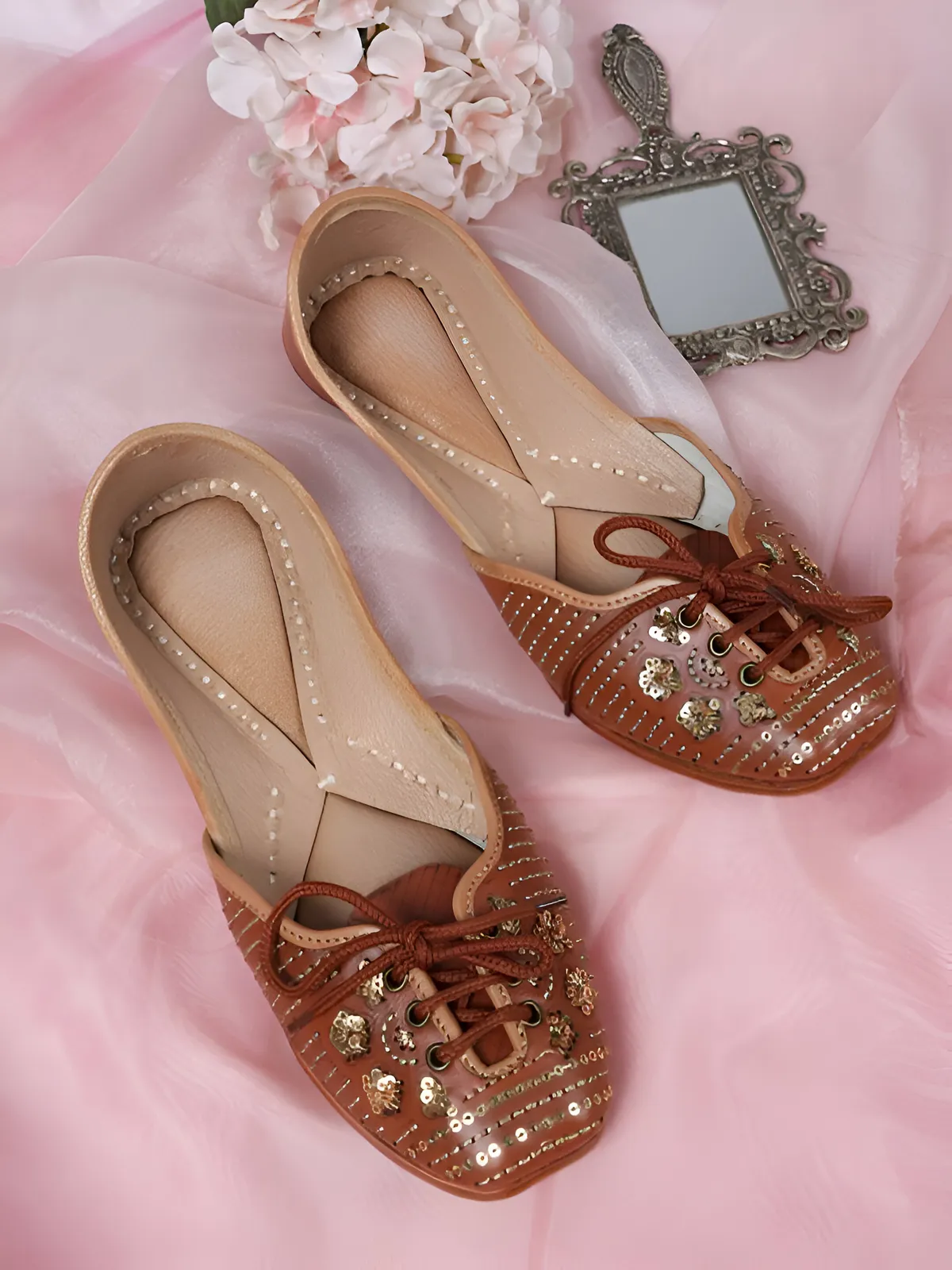 Brown Leather Punjabi Lace-Up Jutti Traditional Handcrafted Punjabi Footwea