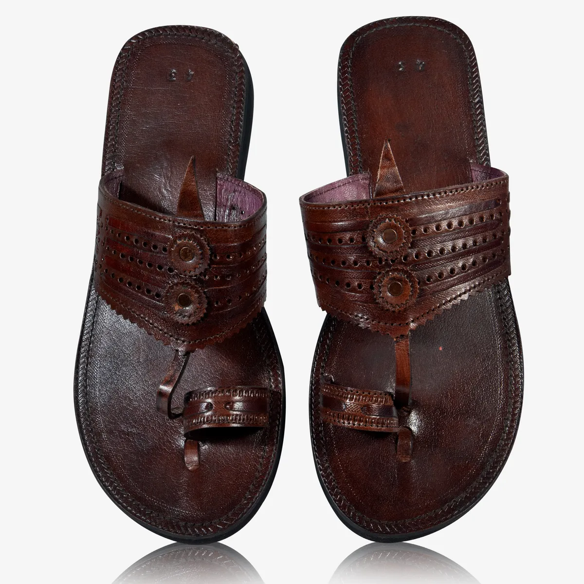 Brown Leather Handicrafted  Flat Sandal For Women