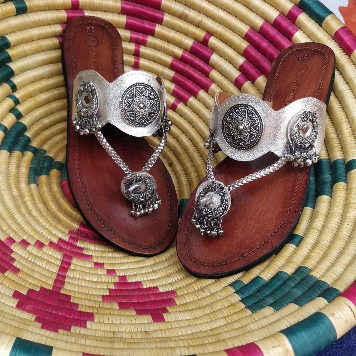 Silver Leather Handcrafted  Kolhapuri Style For Women