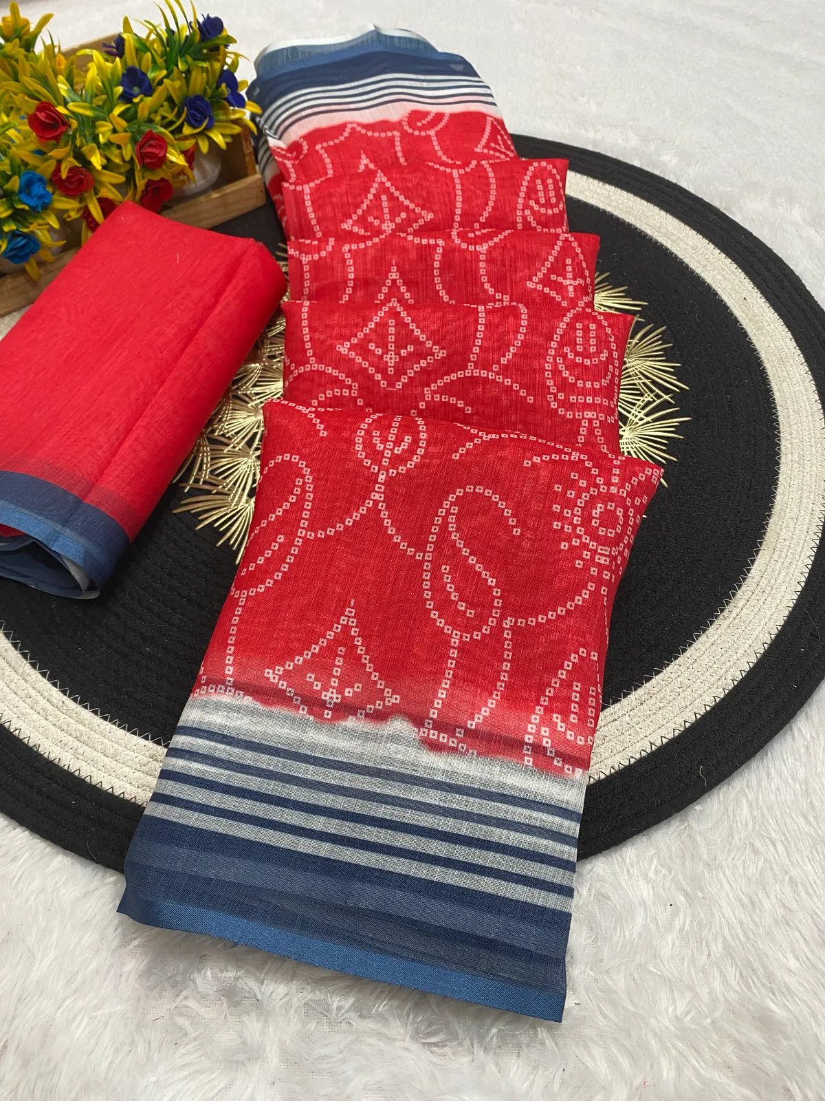 Linen Bandhani Saree