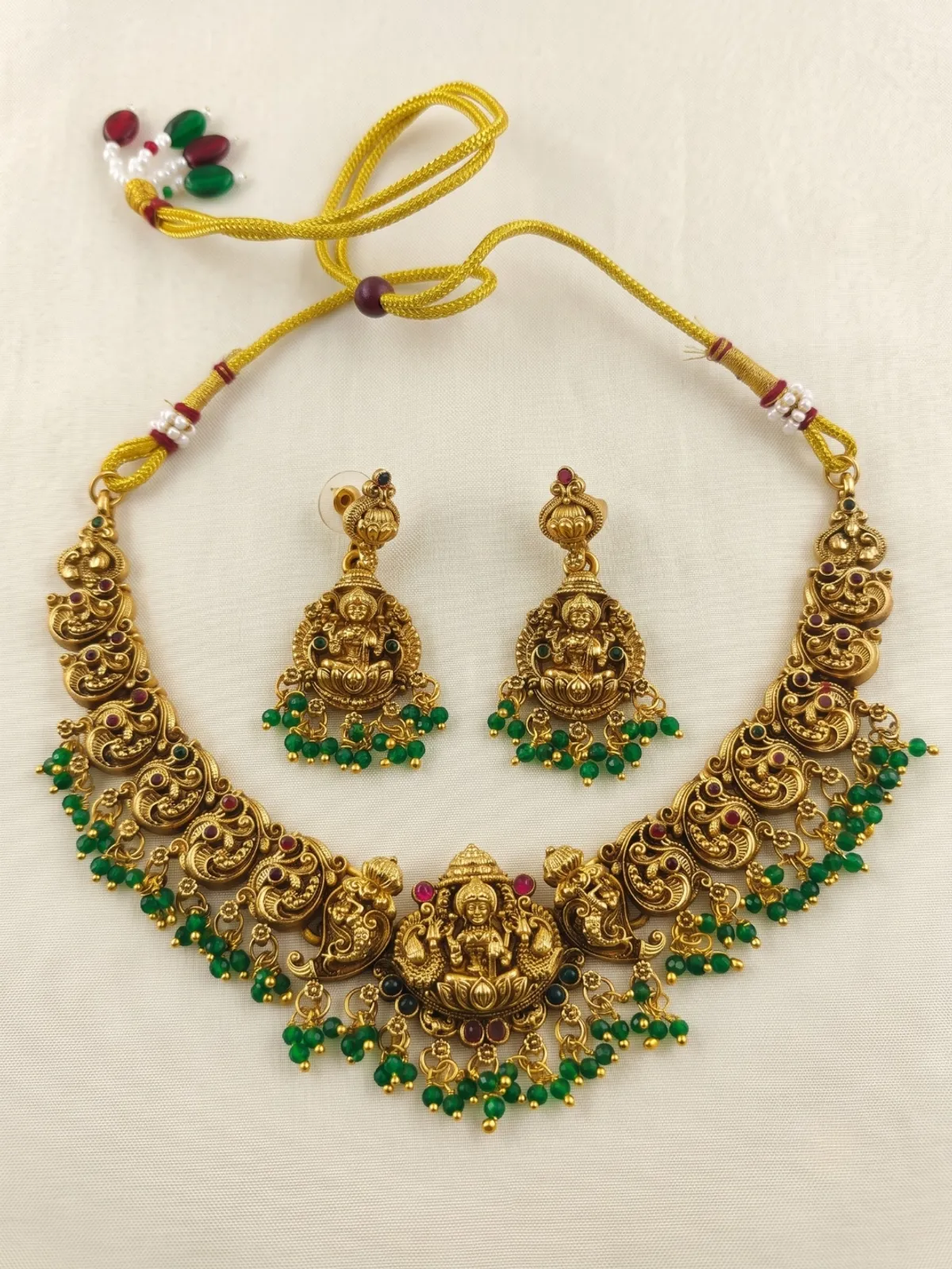 Antique Gold Lakshmi Temple Necklace & Earring Set