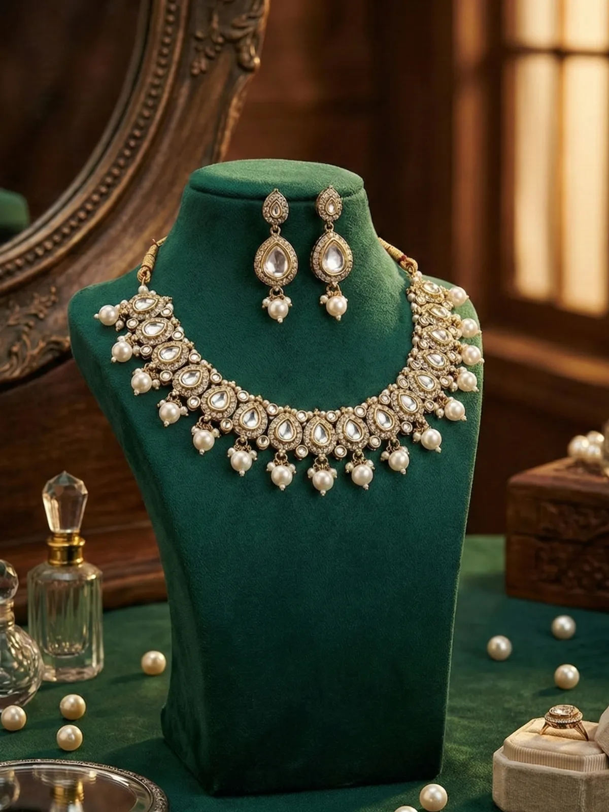 White Necklace Set With Earrings For Women