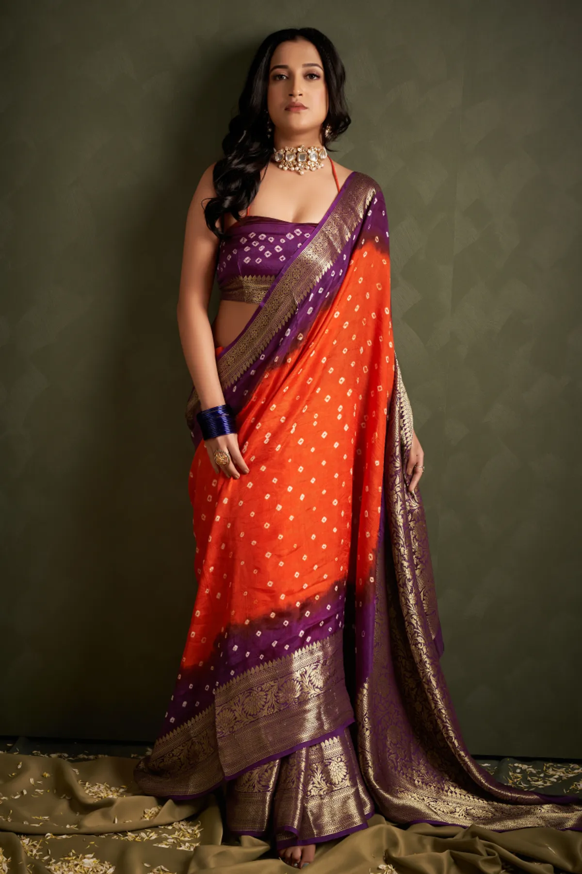Trending Radiant Amber Orange Kanjeevaram Silk Bandhani Saree