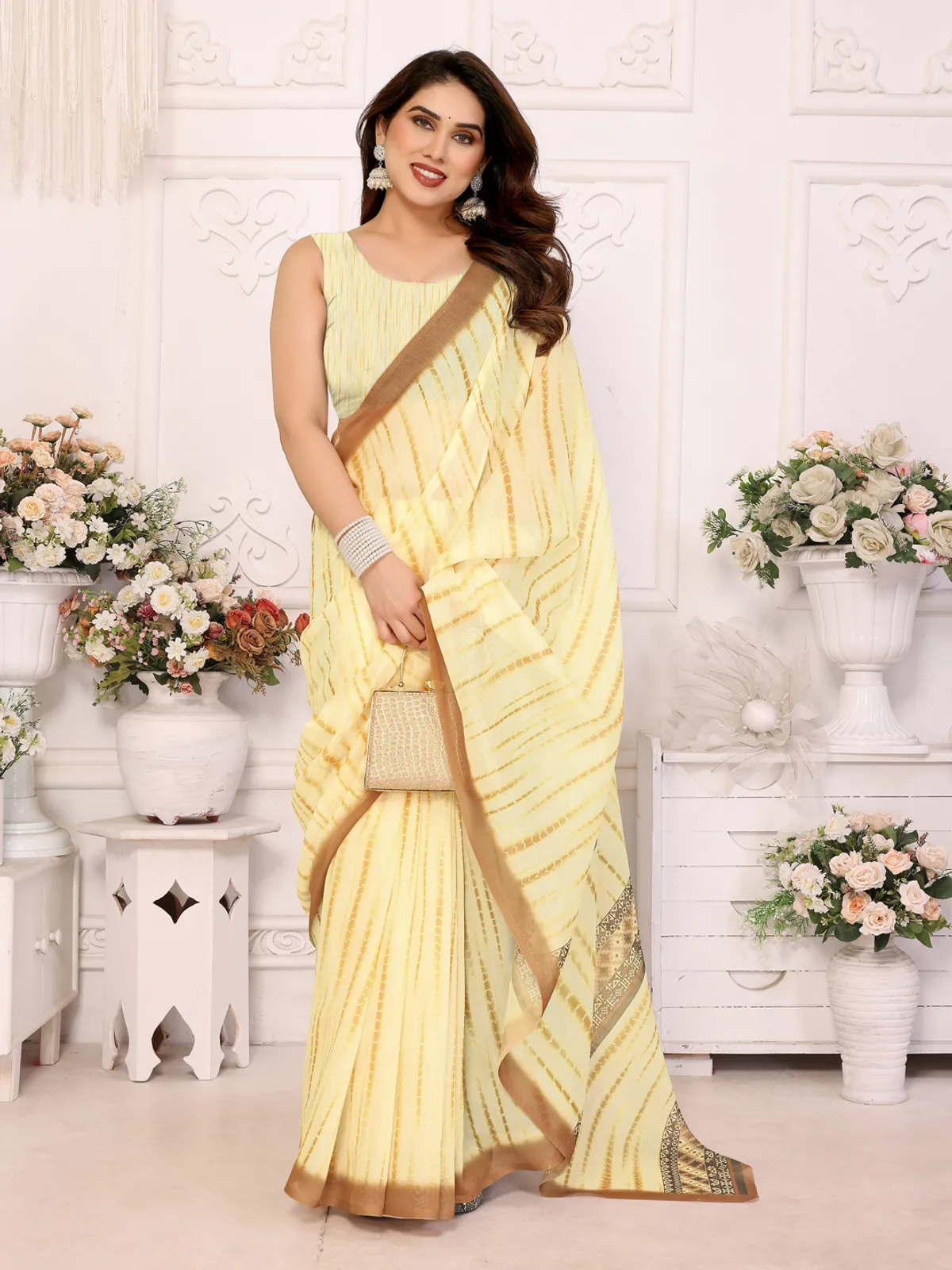 Trending Yellow Design Digital Chanderi Saree For Women