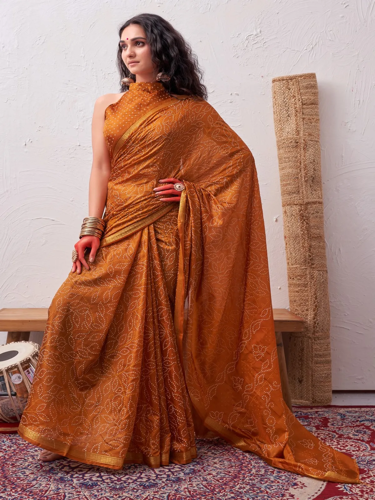 Trending Mustard Design Bandhani Paper Silk Saree For Women