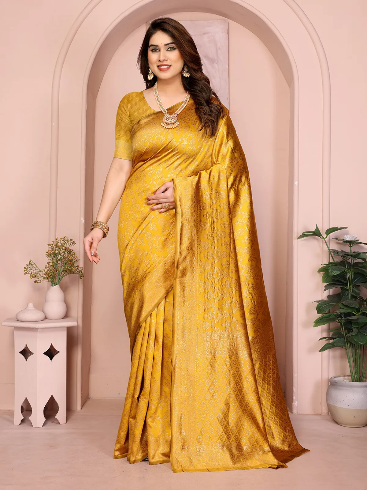 Trending Gold Design Printed Silk Saree For Women