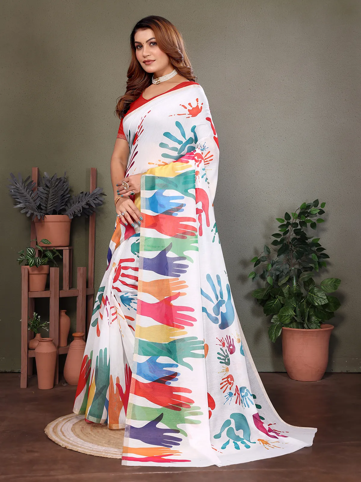 Trending Multicolor Design Printed Chanderi Saree For Women