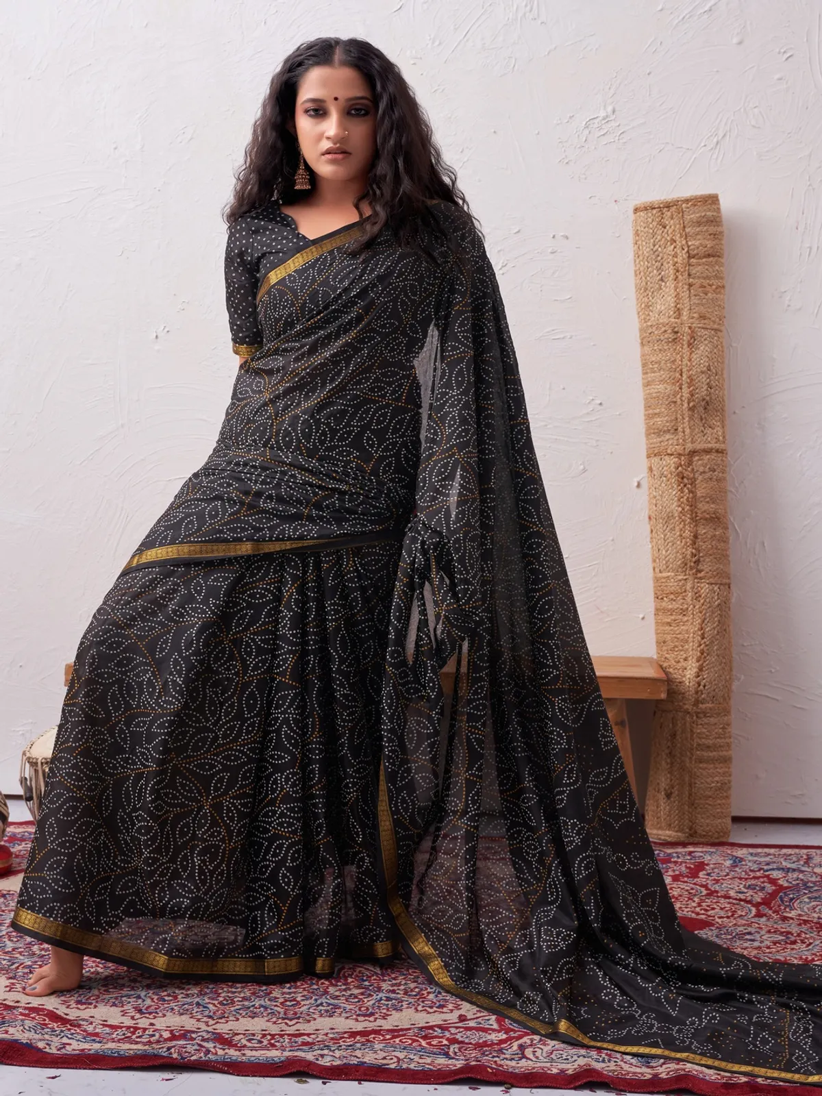 Trending Black Design Bandhani Paper Silk Saree For Women