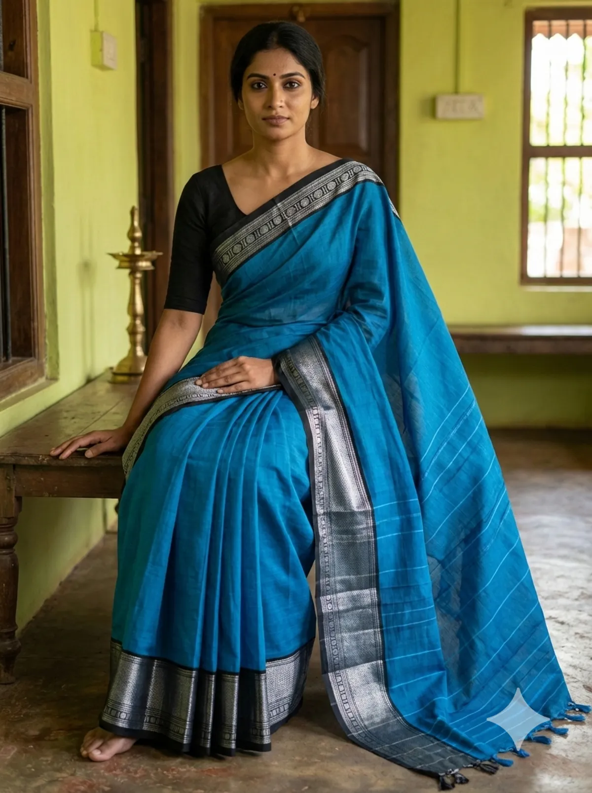 Blue Narayanpet Pure Cotton Saree with Silver Zari Border | Handloom Traditional Saree for Women | Soft Cotton | 6.2m with Blouse