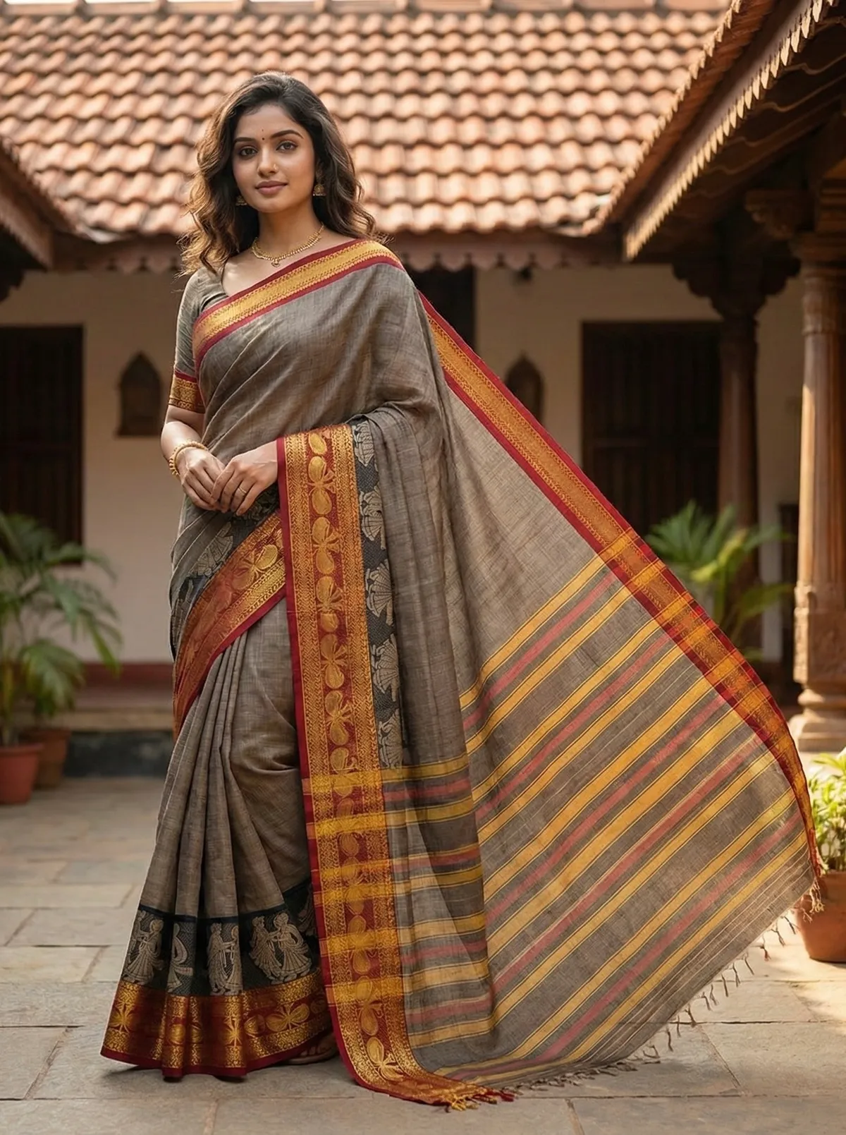 Brown 100% Cotton Sona Chandi Border Saree For Women