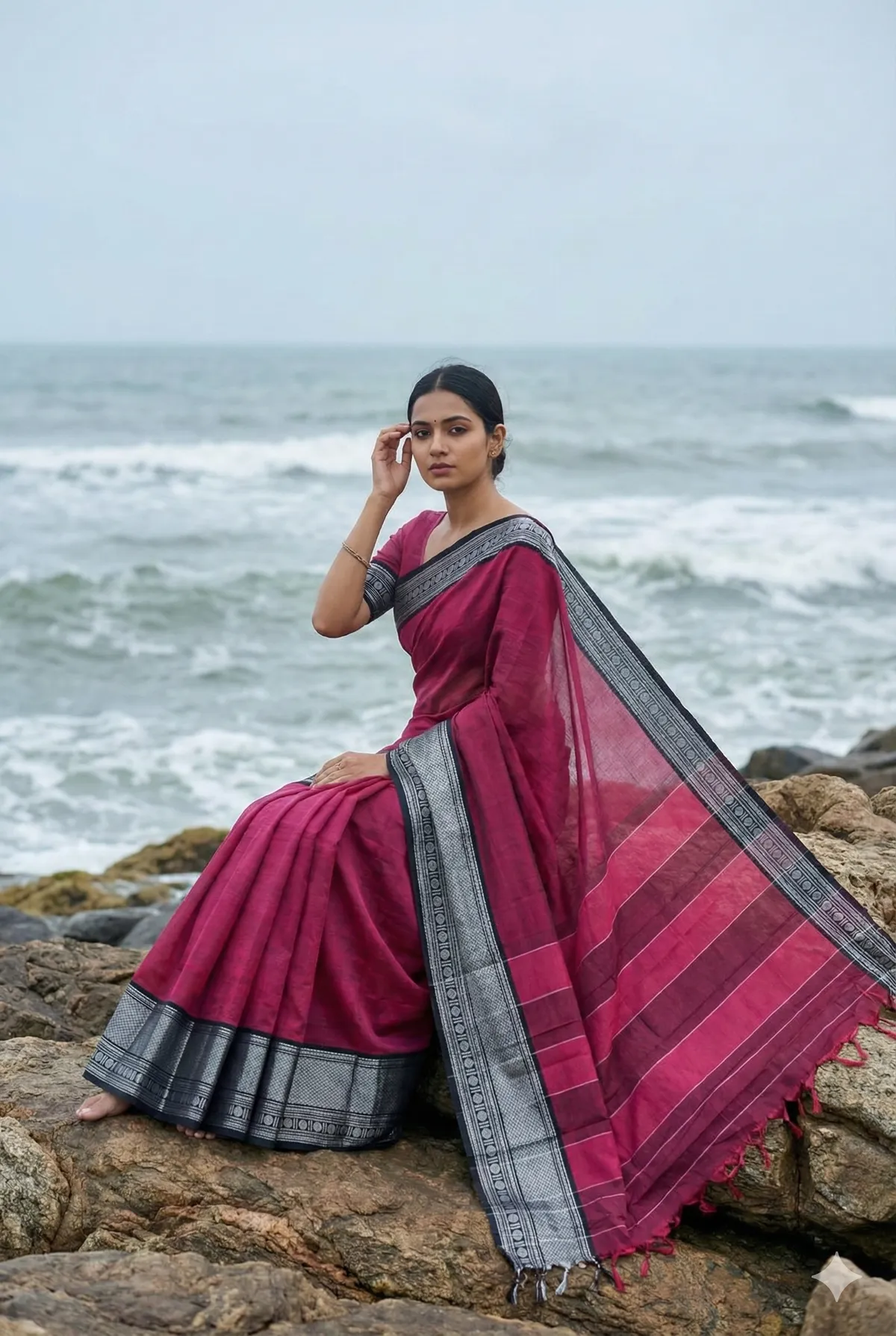 Silver zari Pure Narayanpet cotton saree 100%