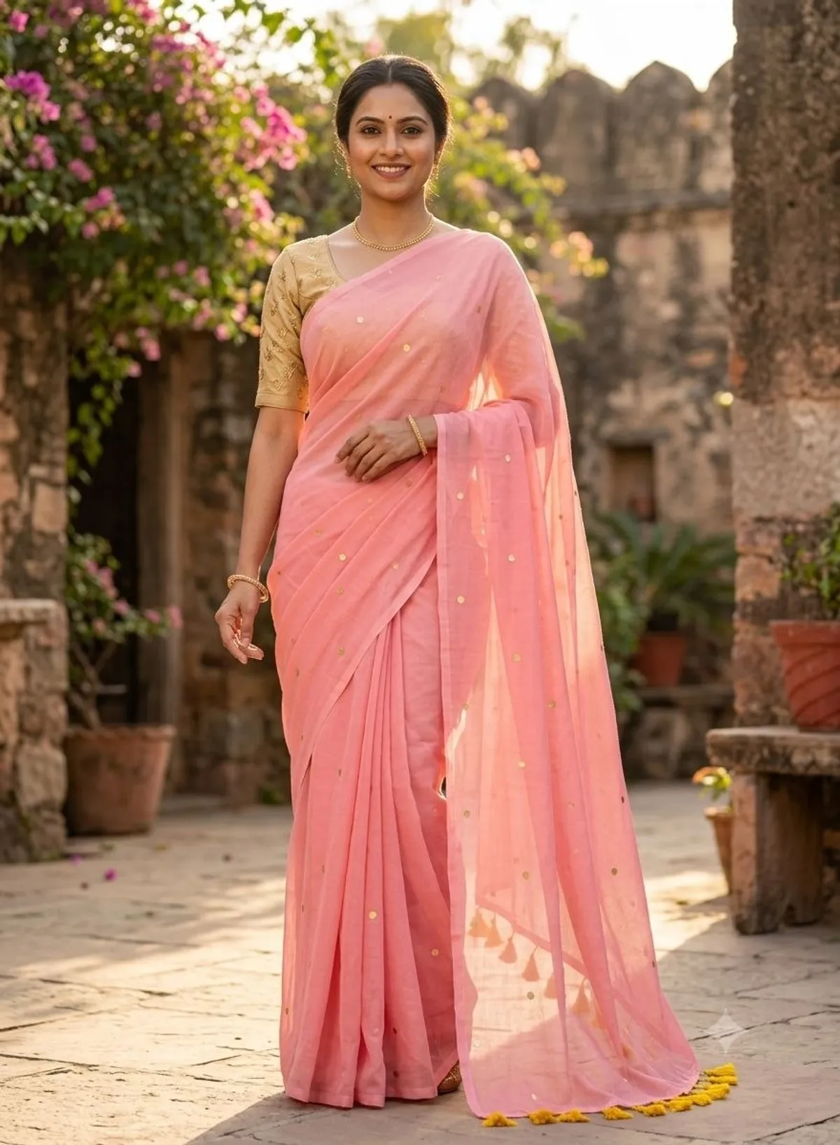 BEST QUALITY PURE COTTON GINI SAREE (PEACH )