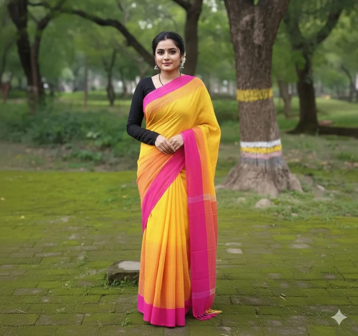Yellow Premium Quality Pure Khadi Cotton Saree For Women with Blouse