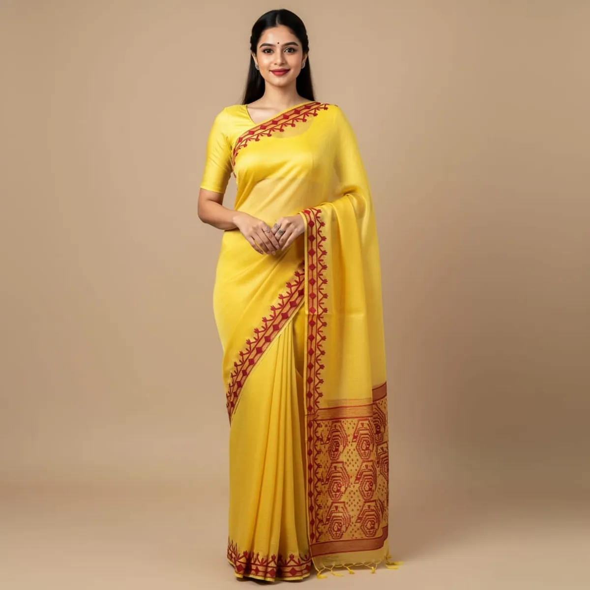 Yellow Premium Quality Resham Jamdani Saree For Women with Blouse