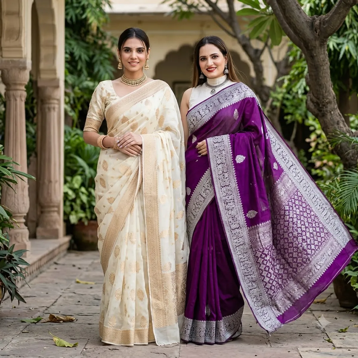 White and Wine Sarees for Women