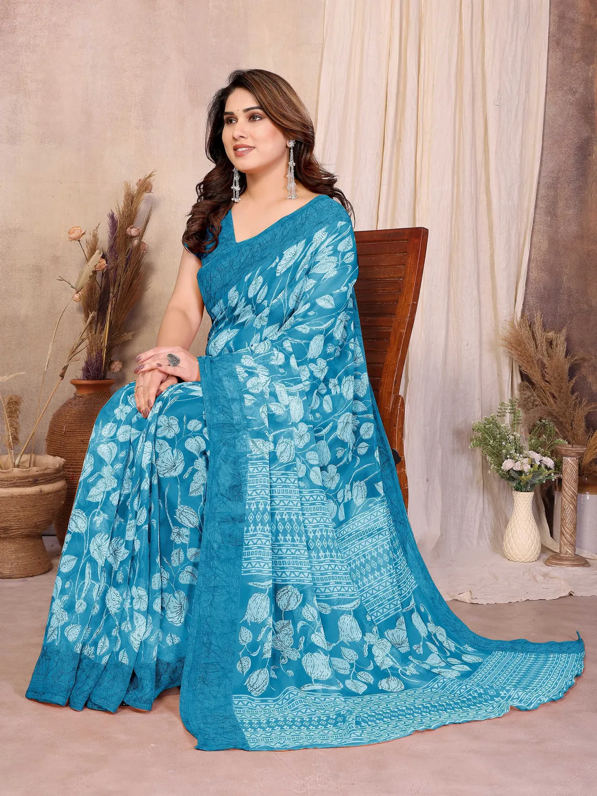 Printed Daily Wear Chiffon Saree (Light Blue)