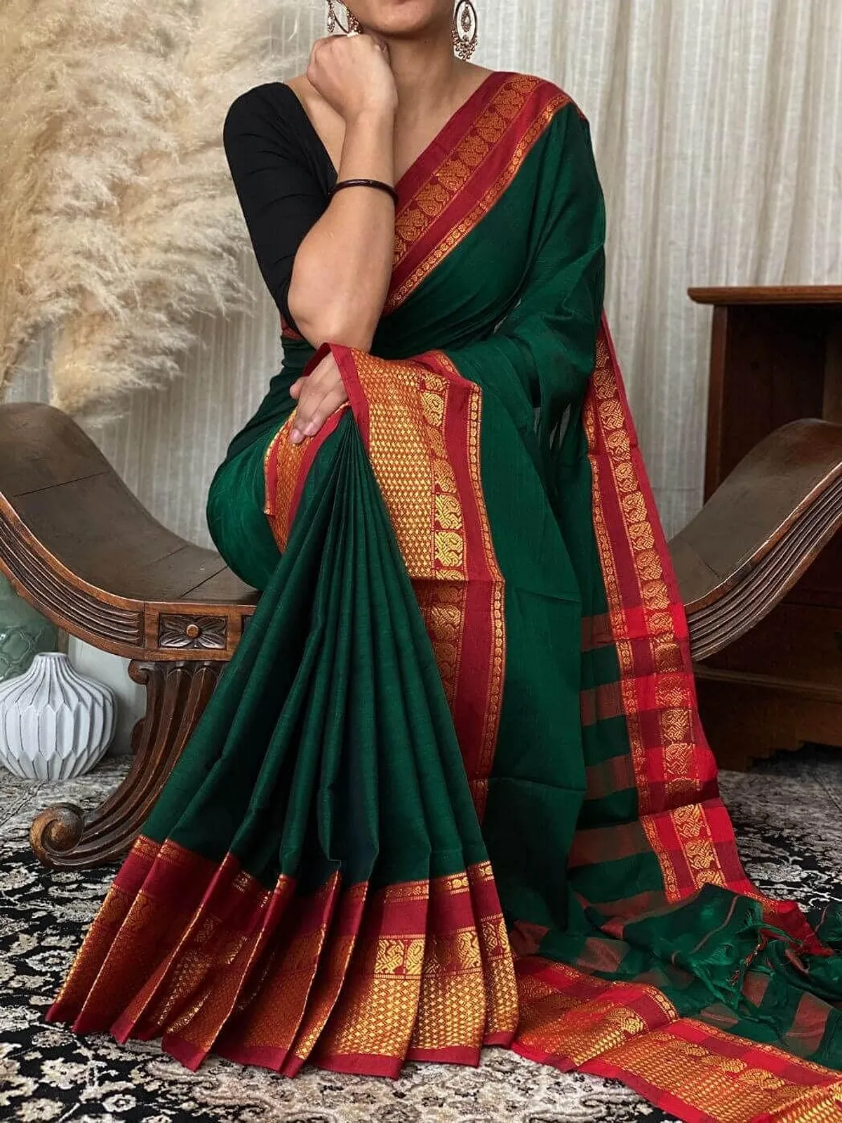 Narayanpet Cotton Saree Running Blouse Piece (Dt_Npgreen_Green) For Women