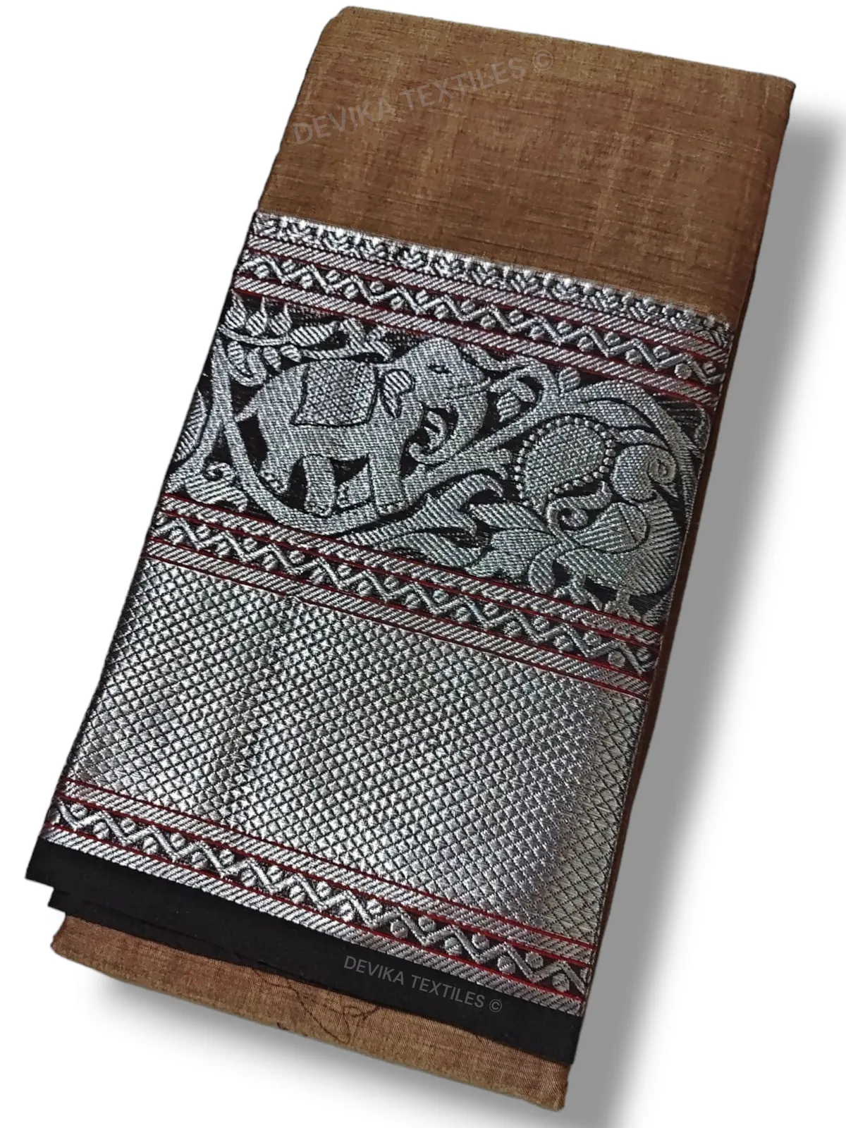 Dual tone Brown Tanvi silver border Pure cotton Narayanpeth handloom saree with running blouse piece