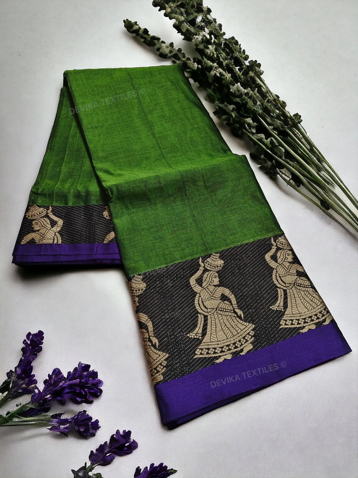 Green Dancing Doll Narayanpeth Pure Cotton saree with Running blouse (Same As Saree)