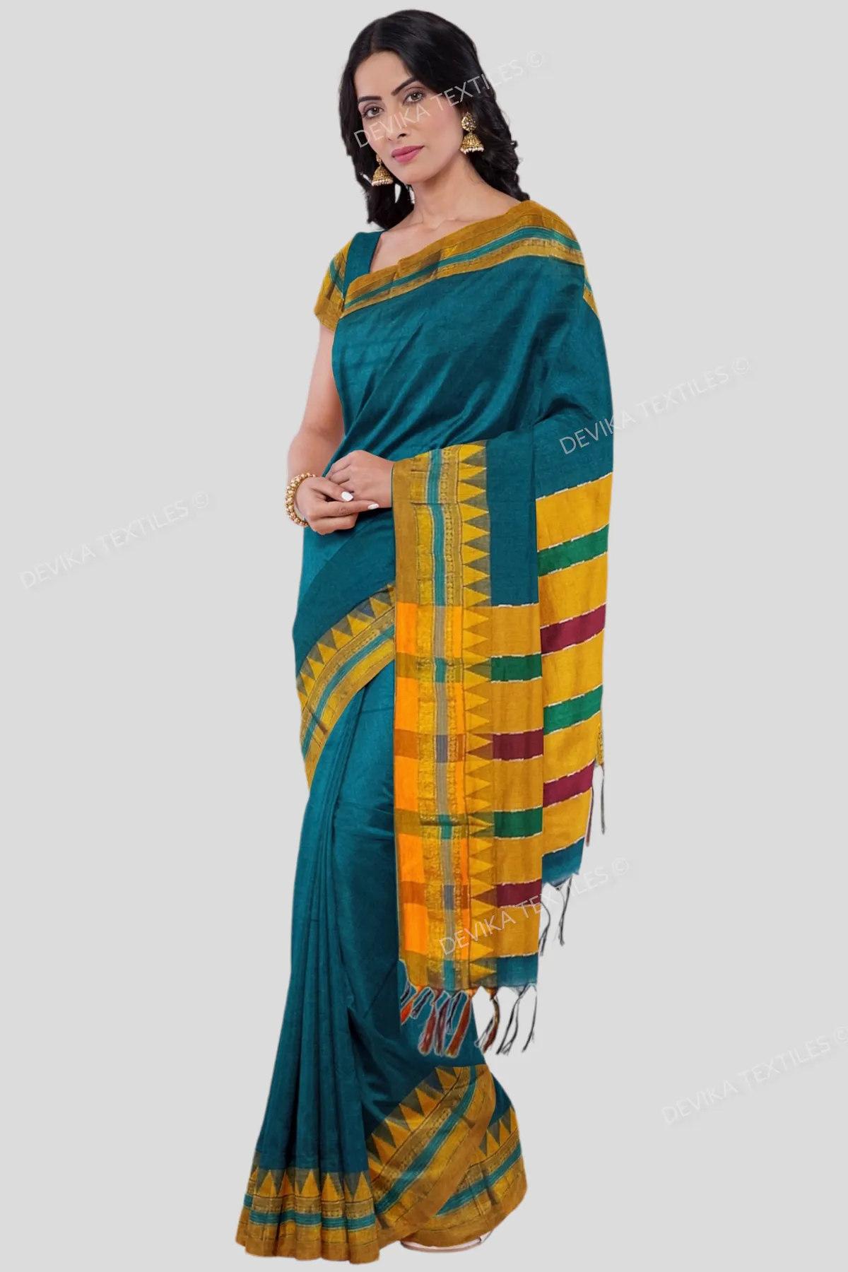 Ilkal Ananda Color Cottonsilk M Border Saree with Running blouse piece
