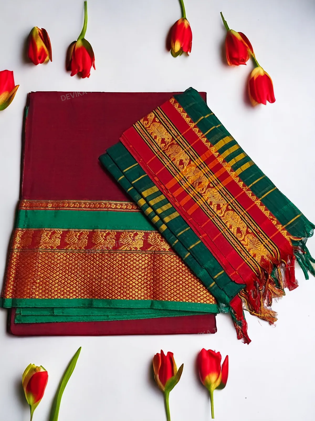 Maroon 100% Pure Narayanpeth Cotton Peacock Border Dress Material