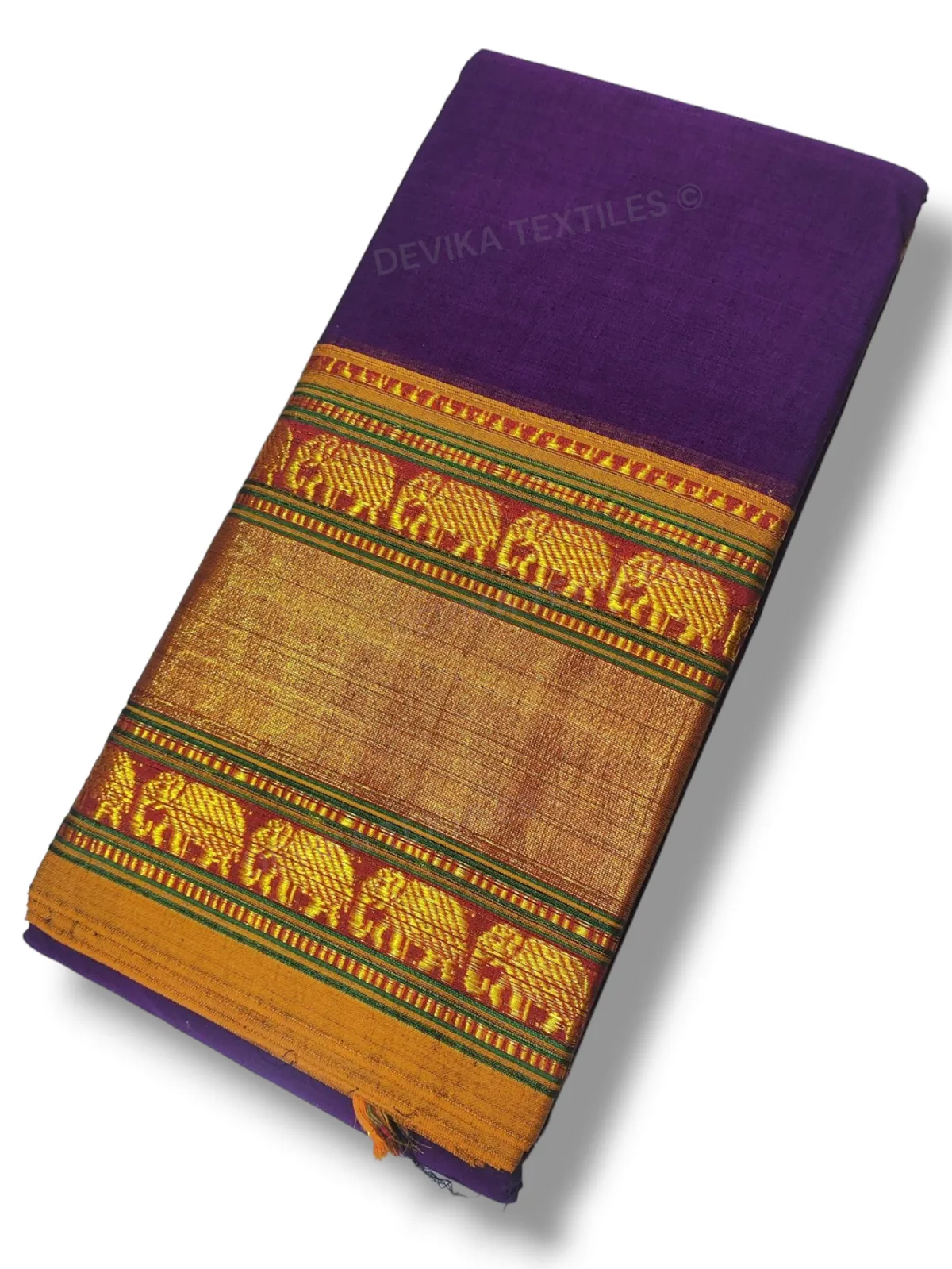 Meganta Double Elephant Jari Border Narayanpeth handloom Cotton Saree with Running blouse piece