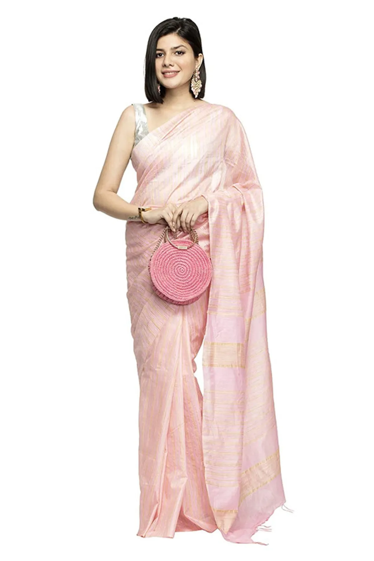 Kota Silk Bhagalpuri Striped Bollywood Saree (Faiery_Pink)