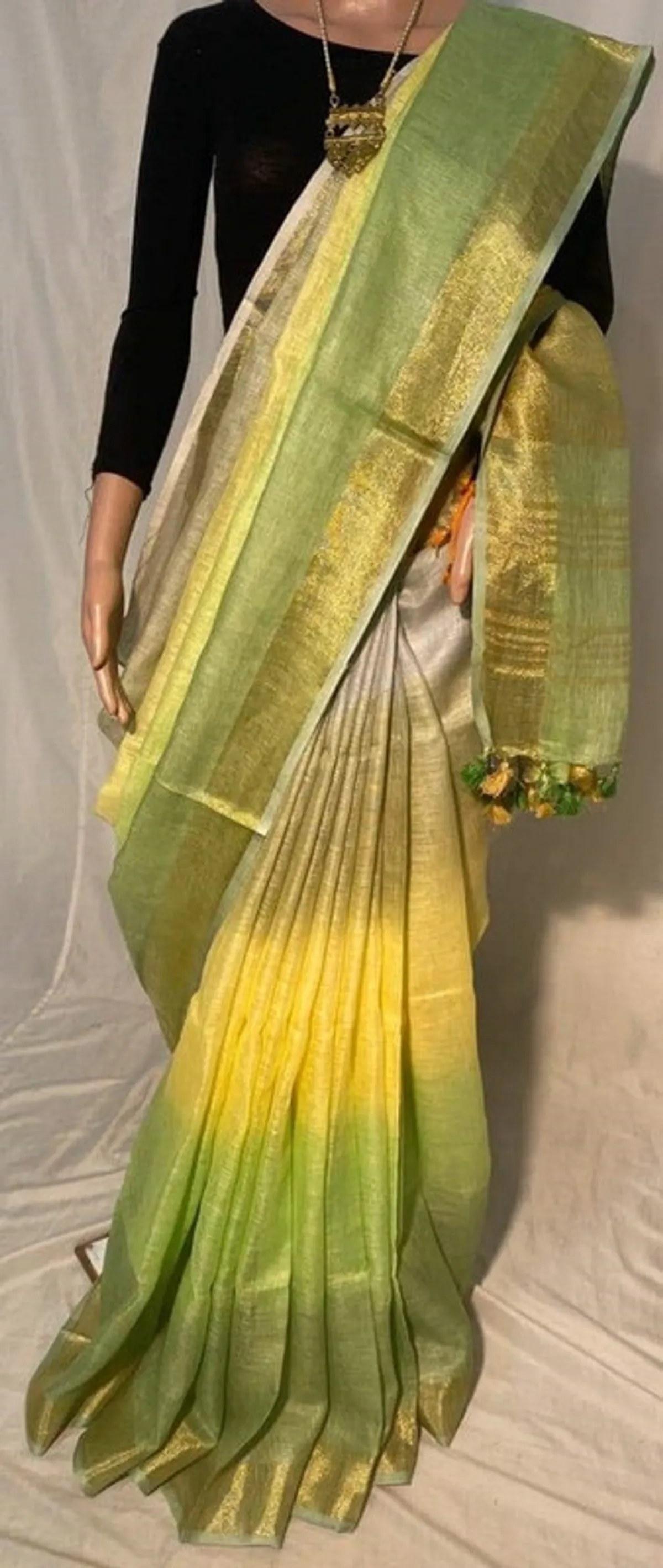 Bhagalpuri Handloom Linen Multi Color Saree with Blouse Piece