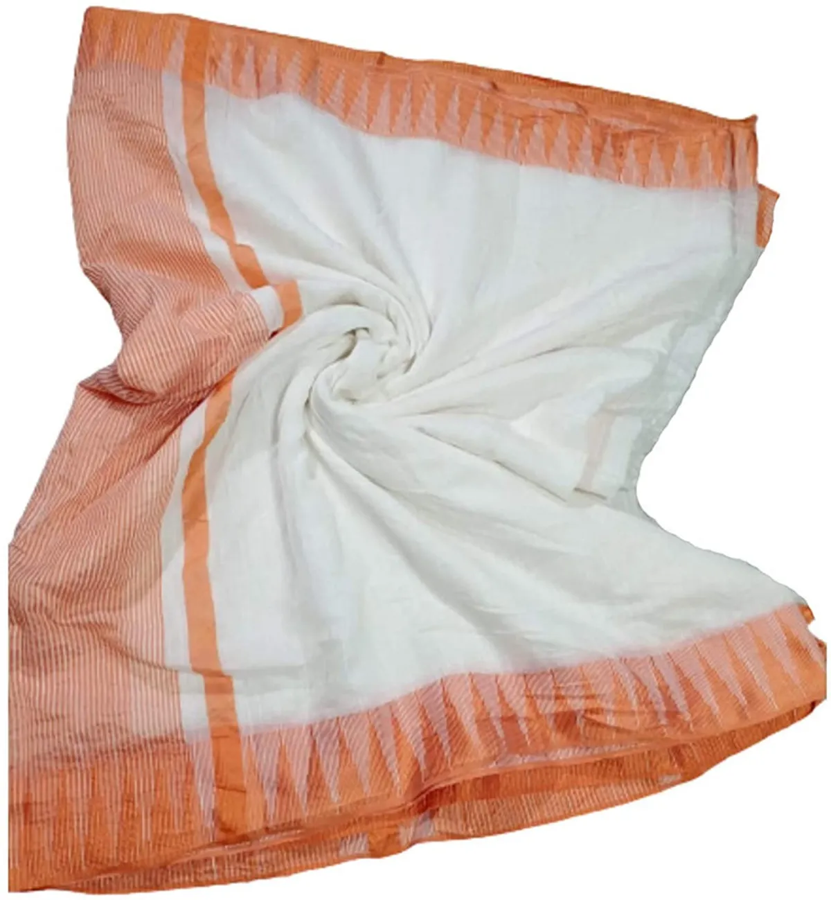 Orange women's Bhagalpuri Kota Viscous Temple Border White Saree And Variable Color Border With Blouse Piece
